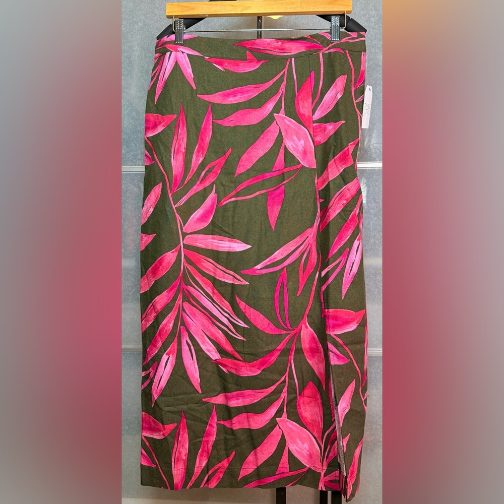 Tropical Pink and Green Women's Linen Skirt (0330)